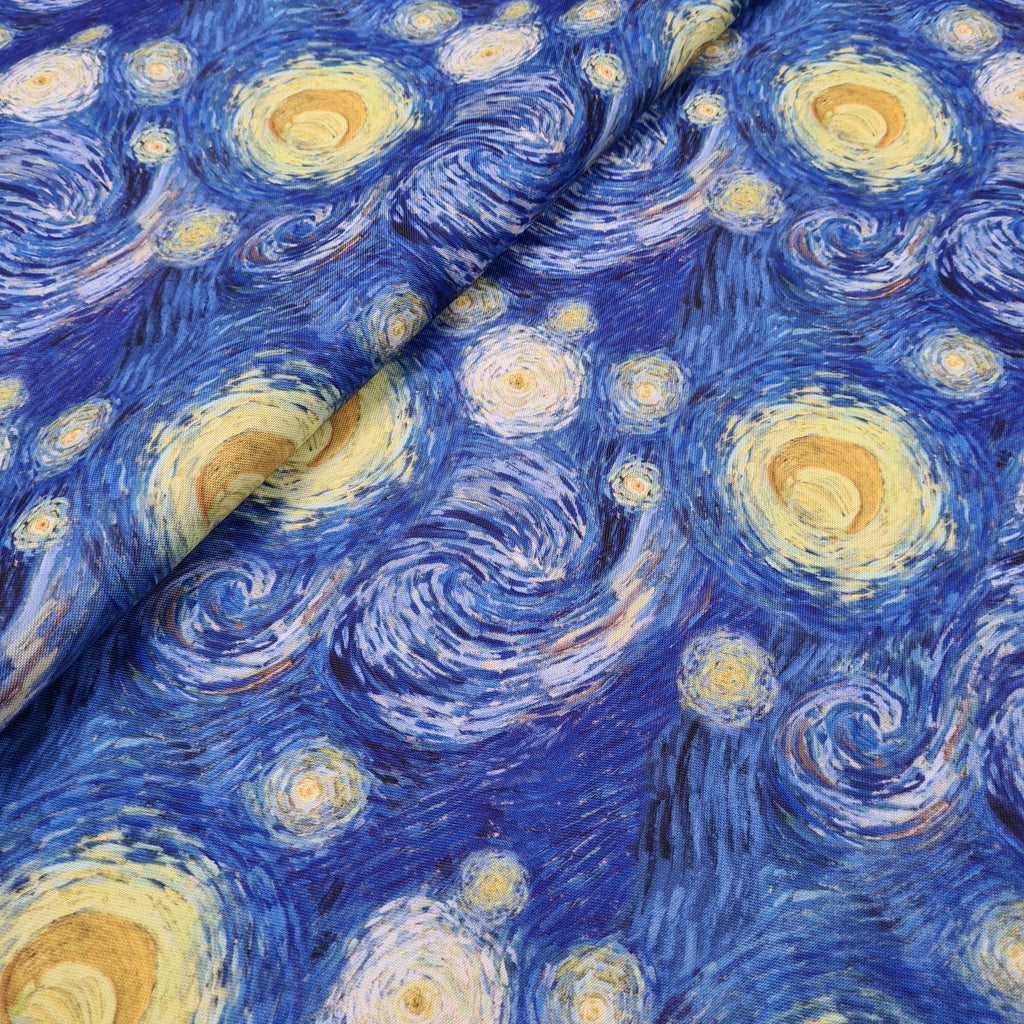 Van Gogh inspired Starry Night Print On Demand fabric available on 13 fabric bases