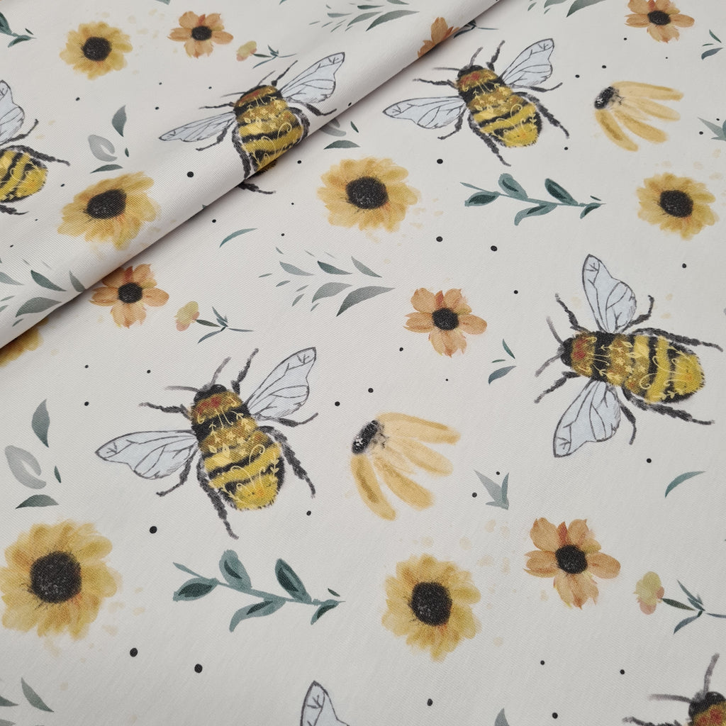 👉 PRINT ON DEMAND 👈 Sunflower Bees Various Fabric Bases
