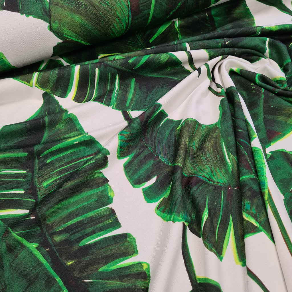 Tropical Leaves Viscose Jersey, priced by half metre