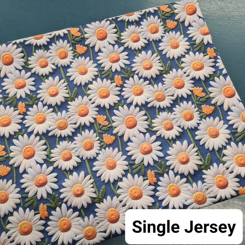 👉 PRINT ON DEMAND 👈 Daisy Blue Embroidery Various Fabric Bases