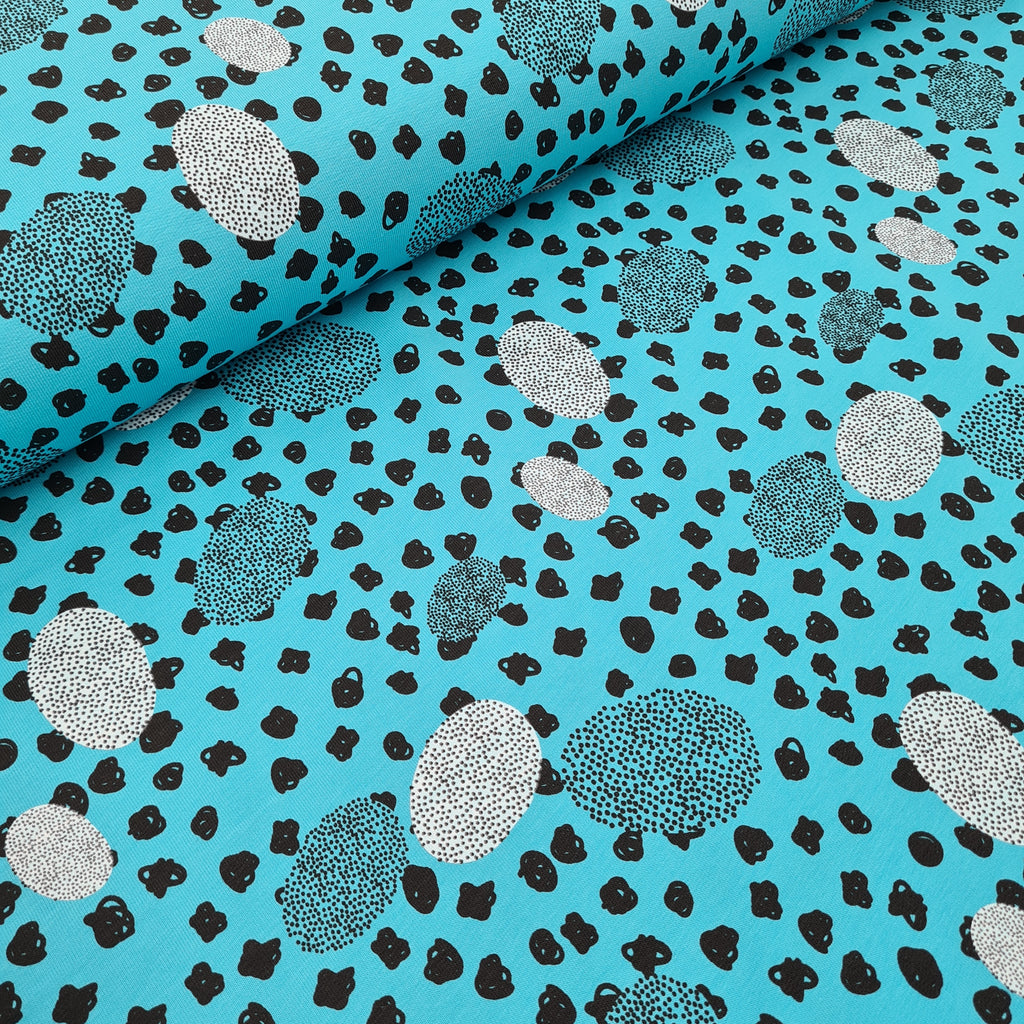 Mad Spots Blue French Terry Jersey, priced by half metre