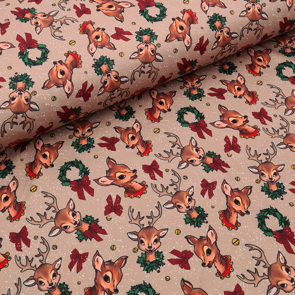 Vintage Reindeer Cotton Blend French Terry Jersey, priced by half metre