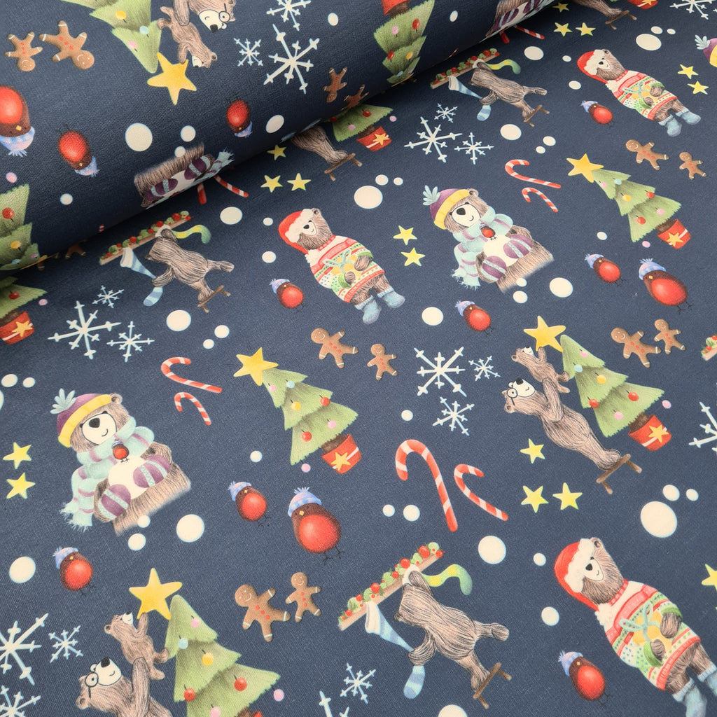 Christmas Bears Cotton Blend French Terry Jersey, priced by half metre