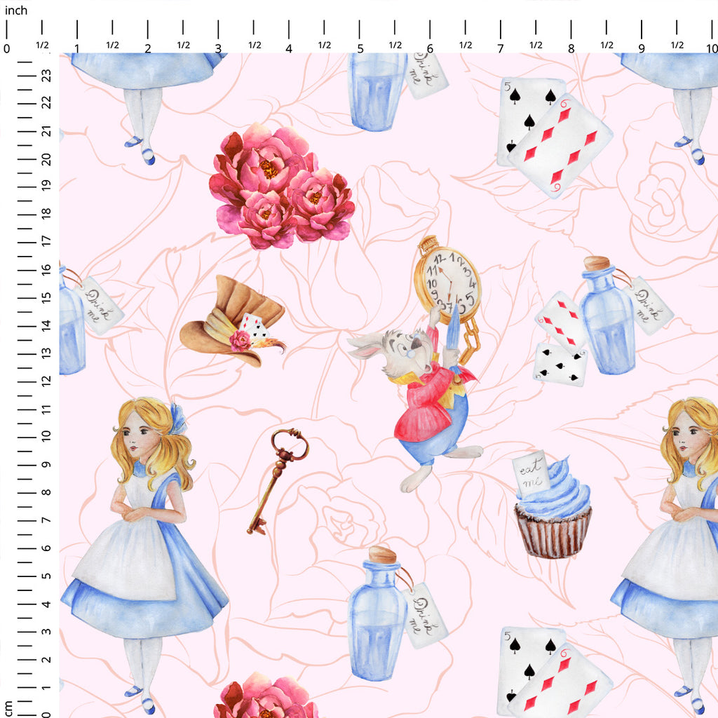 👉 PRINT ON DEMAND 👈 Alice in Wonderland Pink Various Fabric Bases