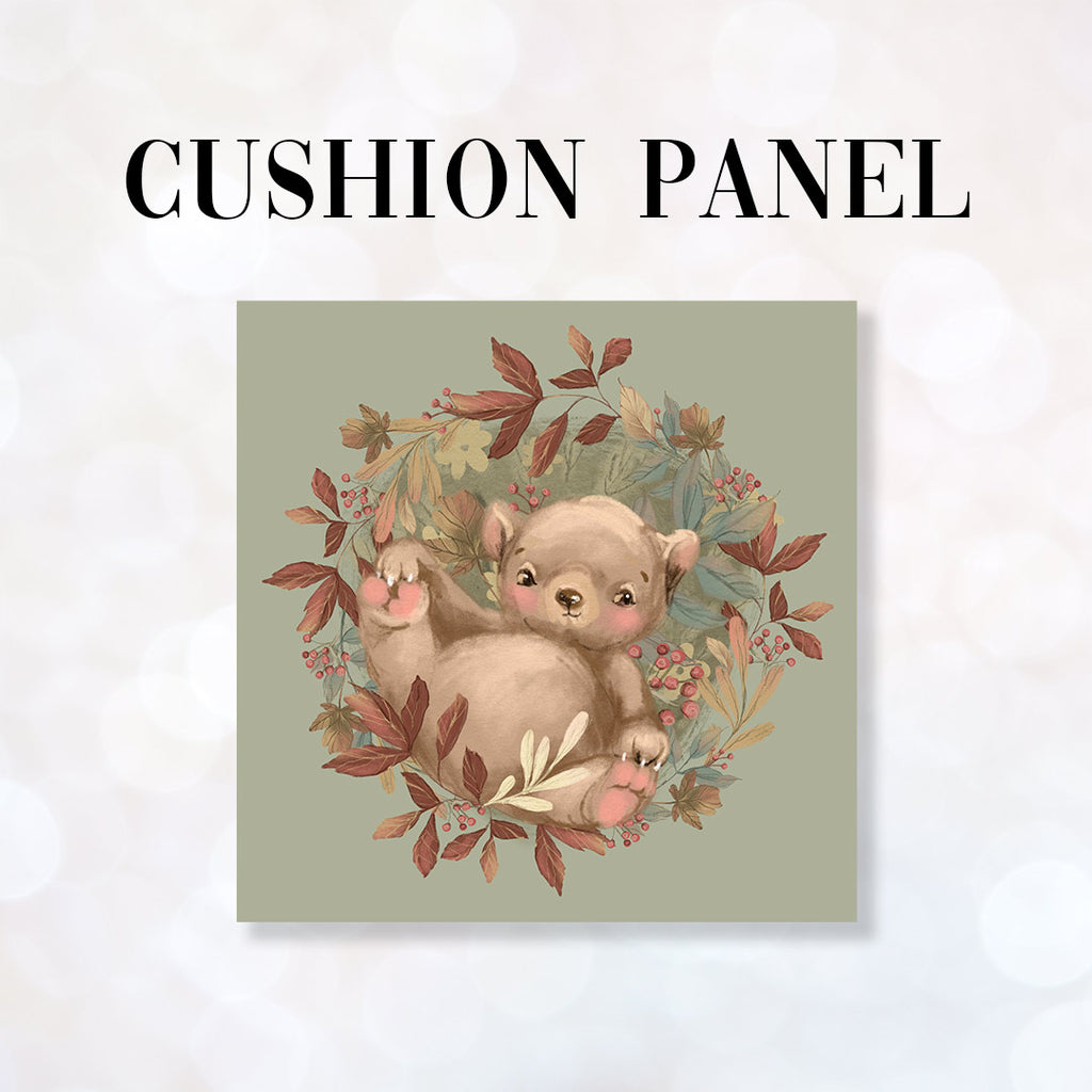 👉 PRINT ON DEMAND 👈 CUSHION Fabric Panel Autumn Bear Sage