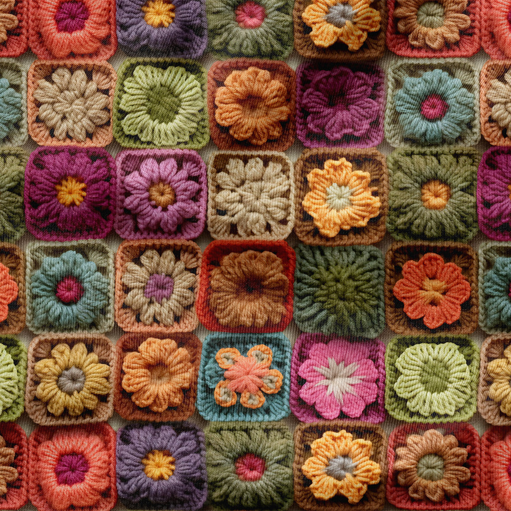 👉 PRINT ON DEMAND 👈 Autumn Crochet Granny Squares Various Fabric Bases