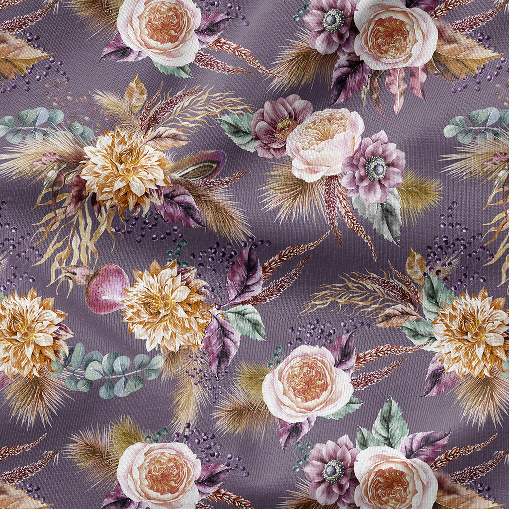 👉 PRINT ON DEMAND 👈 Autumn Floral on Purple Various Fabric Bases