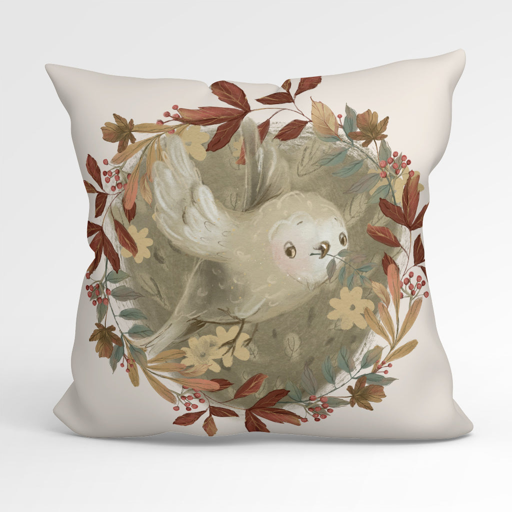 👉 PRINT ON DEMAND 👈 CUSHION Fabric Panel Autumn Owl Cream