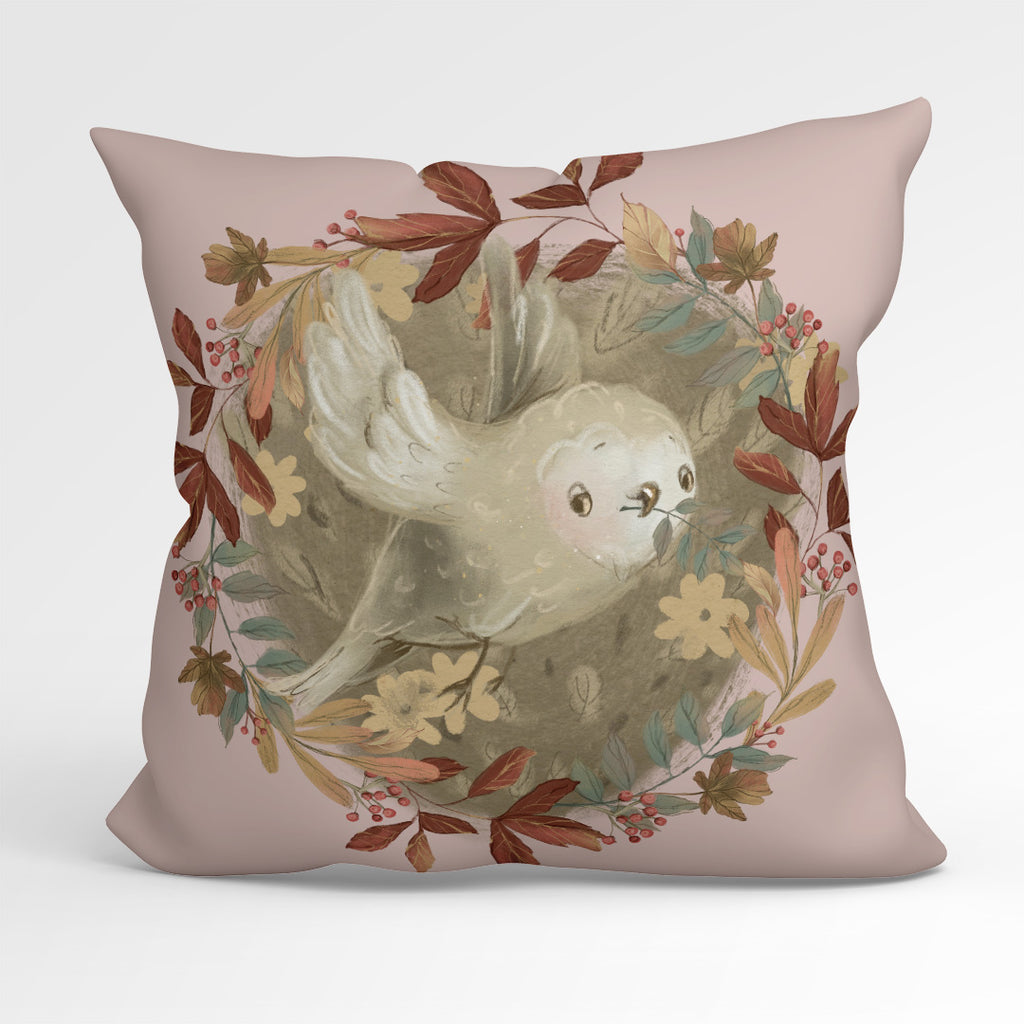 👉 PRINT ON DEMAND 👈 CUSHION Fabric Panel Autumn Owl Pink