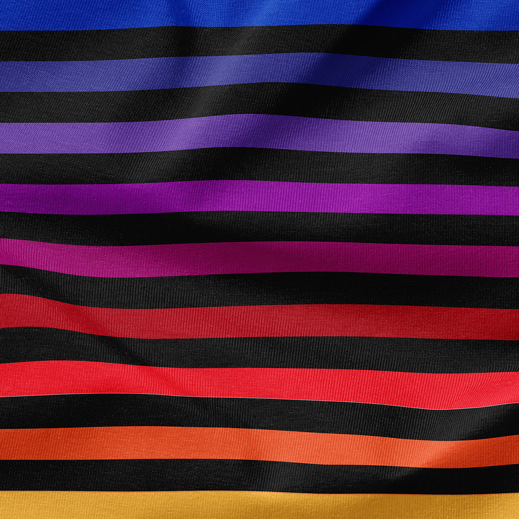 👉 PRINT ON DEMAND 👈 Black Rainbow Stripes Various Fabric Bases