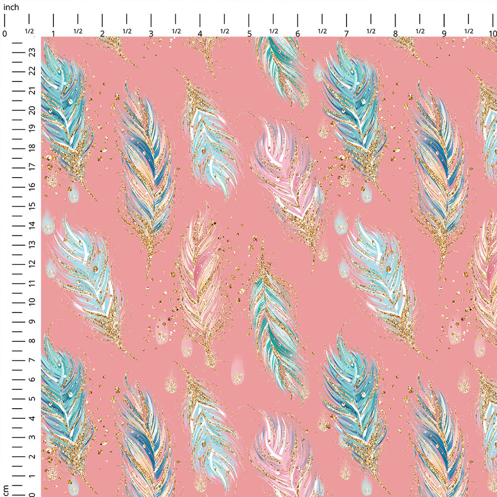 👉 PRINT ON DEMAND 👈 Boho Feathers Coral Various Fabric Bases