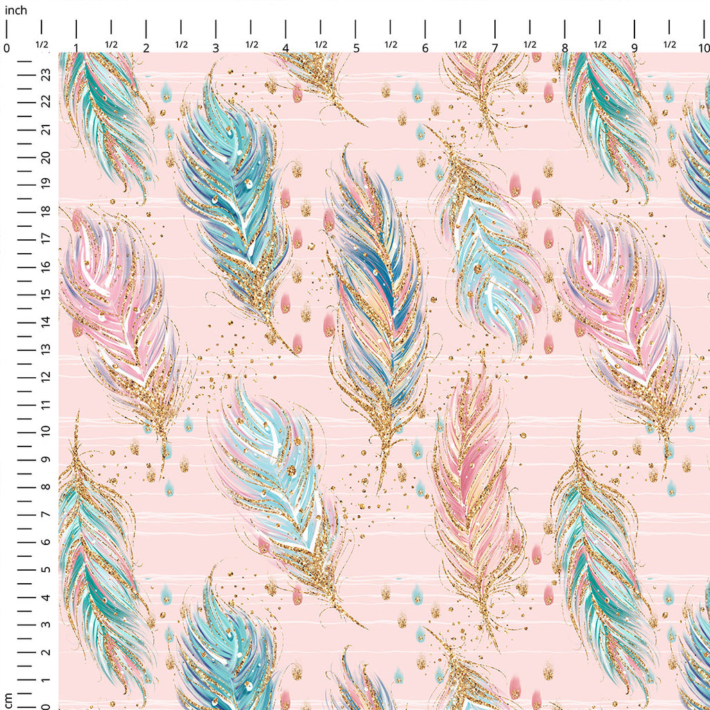👉 PRINT ON DEMAND 👈 Boho Feathers Pink Various Fabric Bases