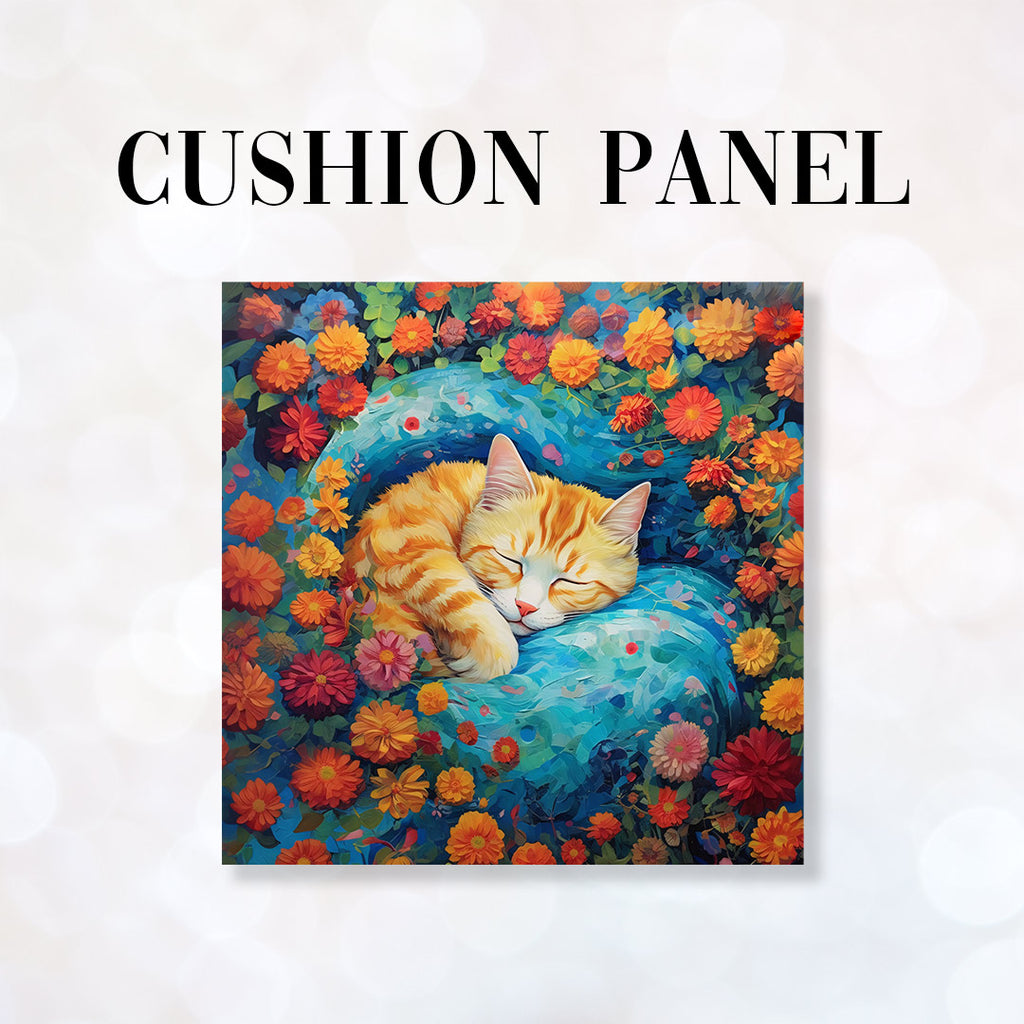 👉 PRINT ON DEMAND 👈 CUSHION Fabric Panel Cat And Flowers CP-64