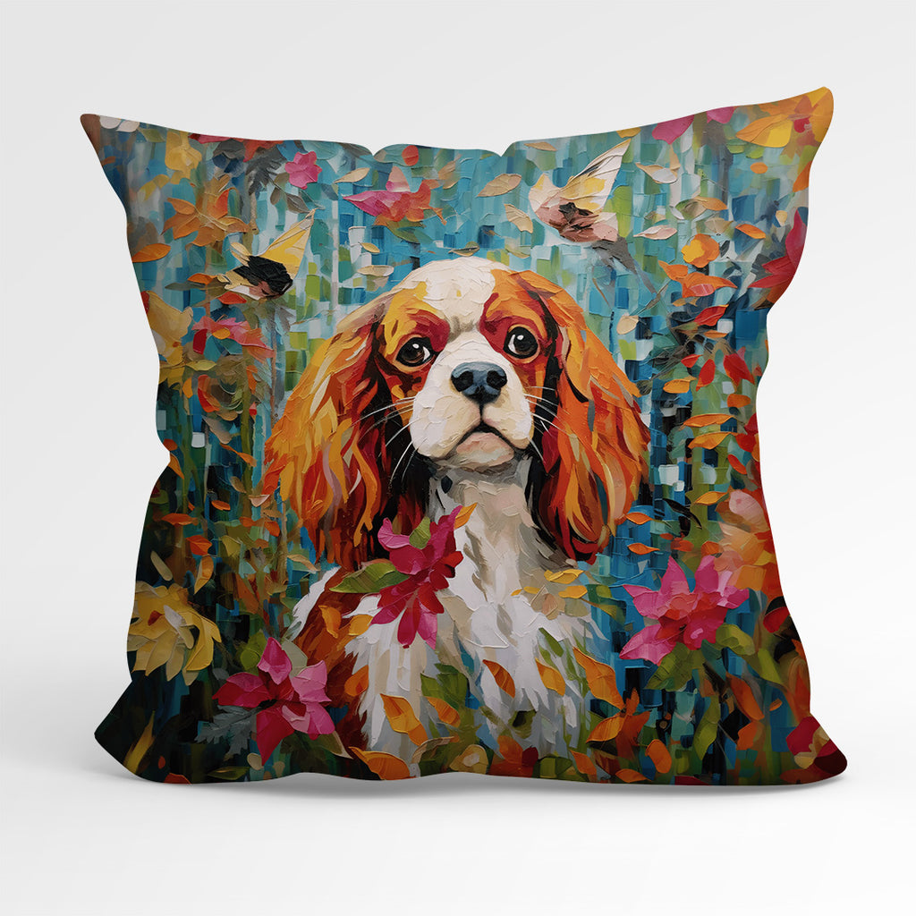 👉 PRINT ON DEMAND 👈 CUSHION Fabric Panel White and Brown King Charles Cavalier CP-67