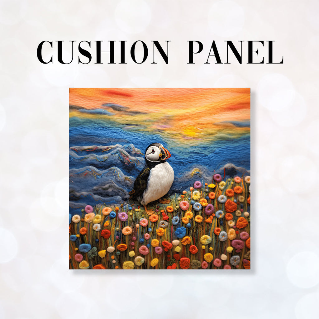 👉 PRINT ON DEMAND 👈 CUSHION Fabric Panel Felted Puffin CP-85