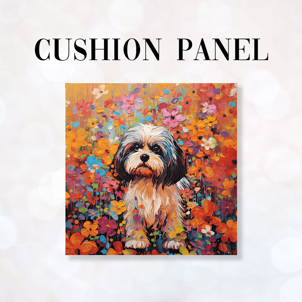 👉 PRINT ON DEMAND 👈 CUSHION Fabric Panel Bright Floral Lhasa Apso CP-89