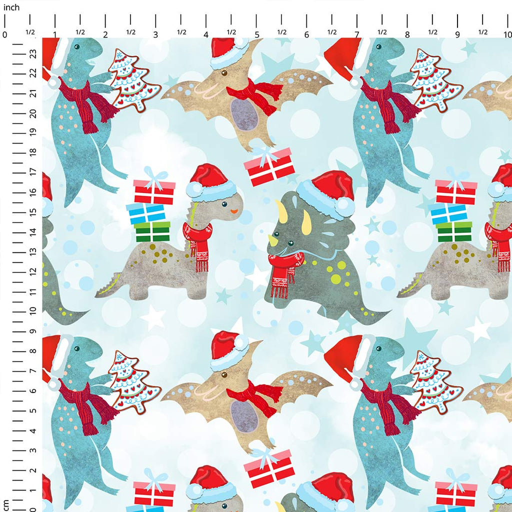 👉 PRINT ON DEMAND 👈 Christmas Dinosaurs Blue Various Fabric Bases