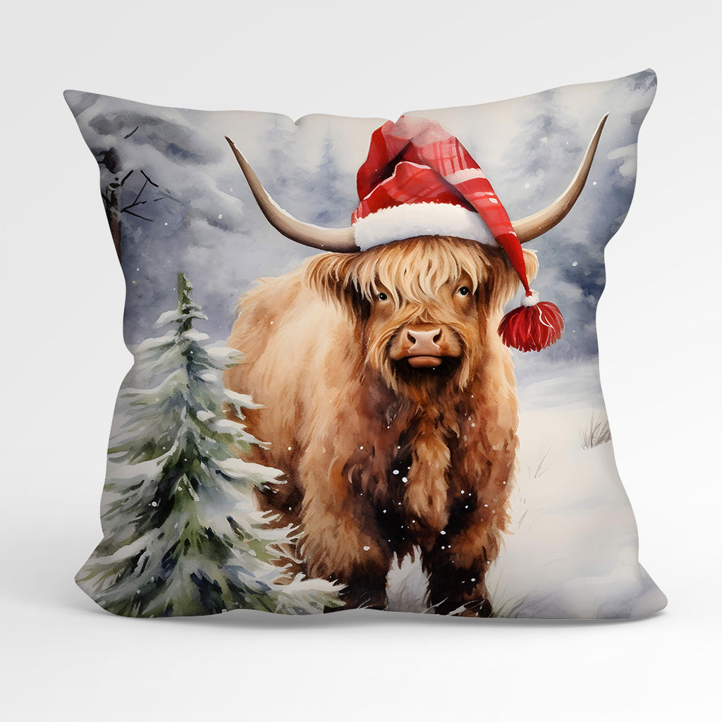 👉 PRINT ON DEMAND 👈 CUSHION Fabric Panel Christmas Highland Cow HC-3