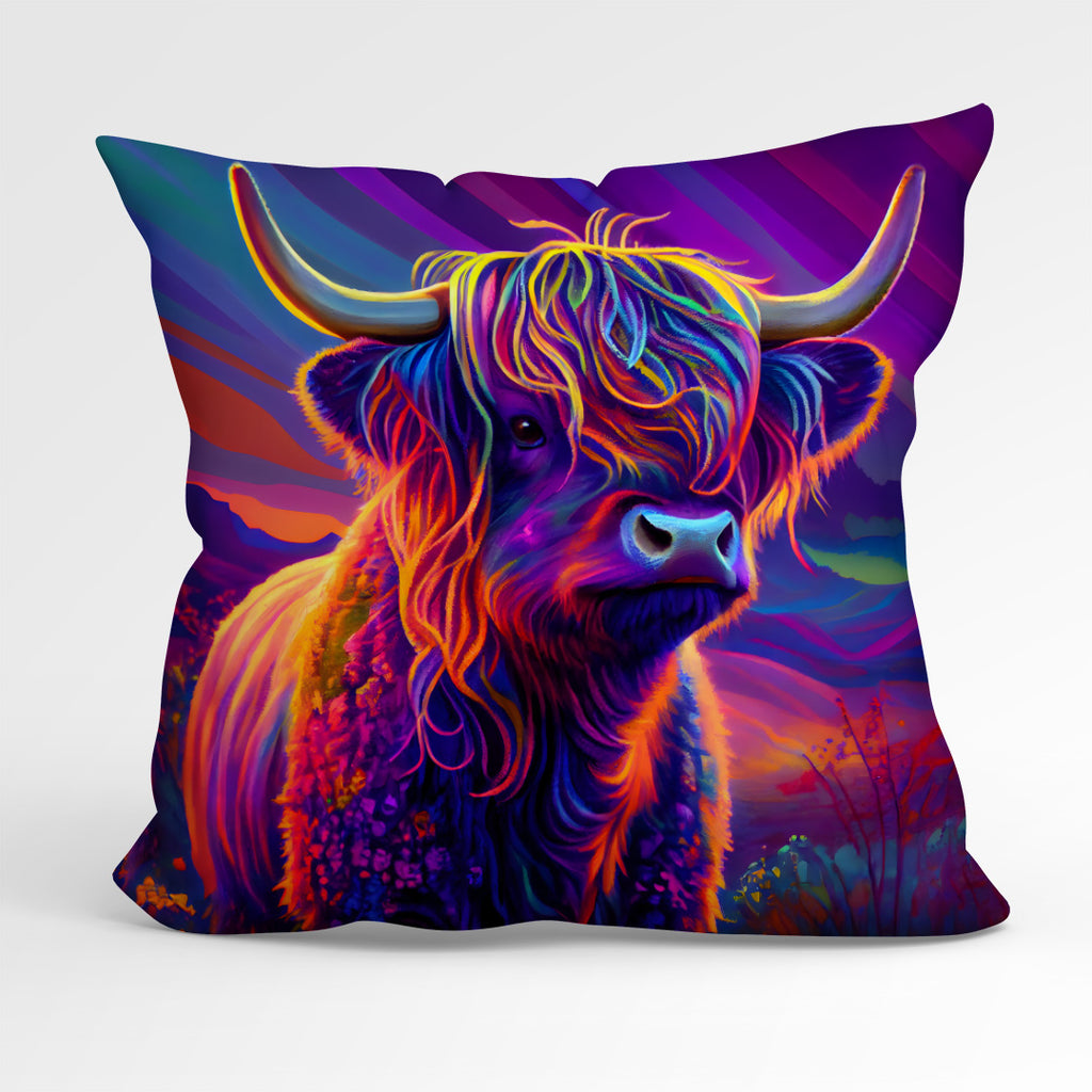 👉 PRINT ON DEMAND 👈 CUSHION Fabric Panel Colourful Highland Cow