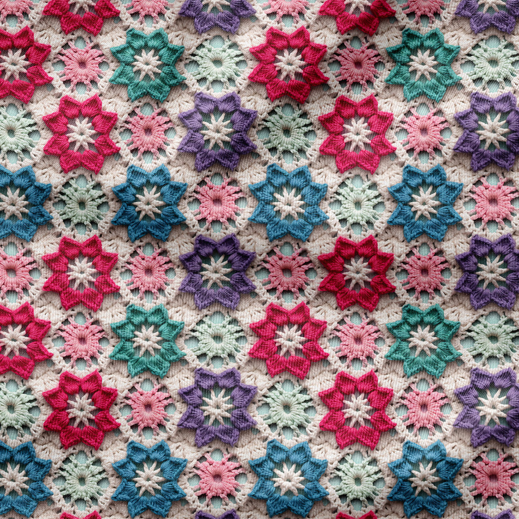 👉 PRINT ON DEMAND 👈 Crochet Snowflakes Various Fabric Bases