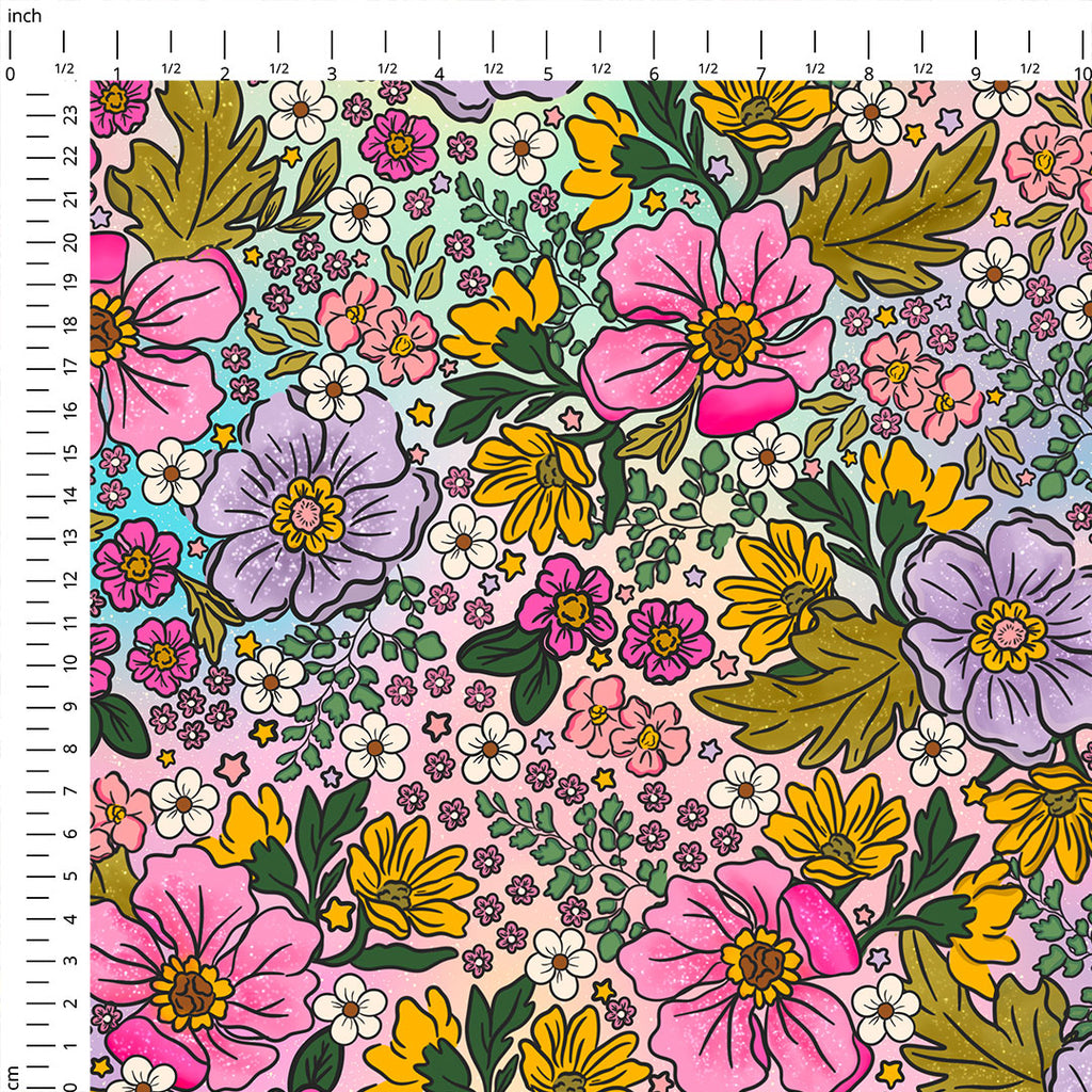 👉 PRINT ON DEMAND 👈 Doodle Flowers Ombre Various Fabric Bases