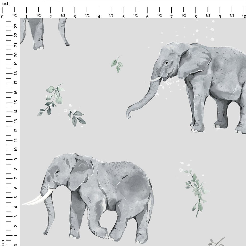 👉 PRINT ON DEMAND 👈 Elephants Grey Various Fabric Bases
