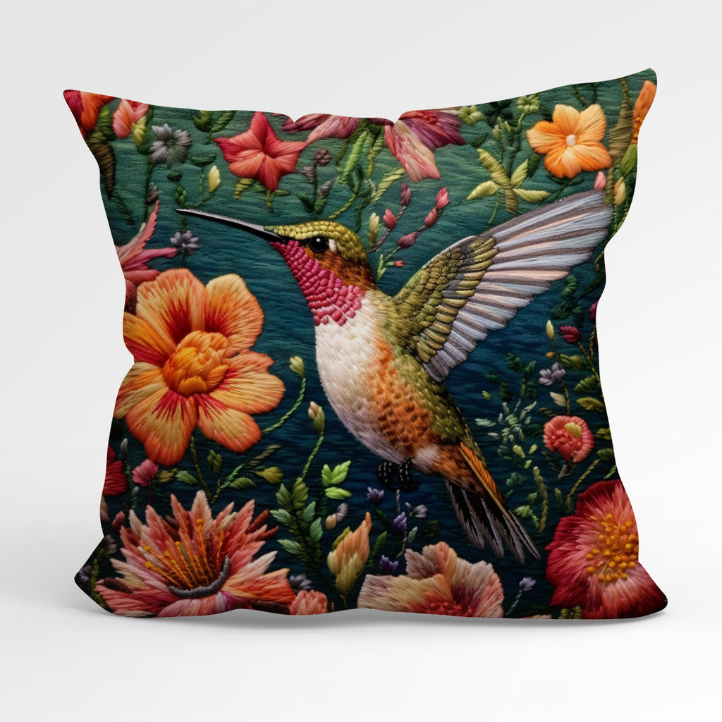 👉 PRINT ON DEMAND 👈 CUSHION Fabric Panel Embroidered Hummingbird 2