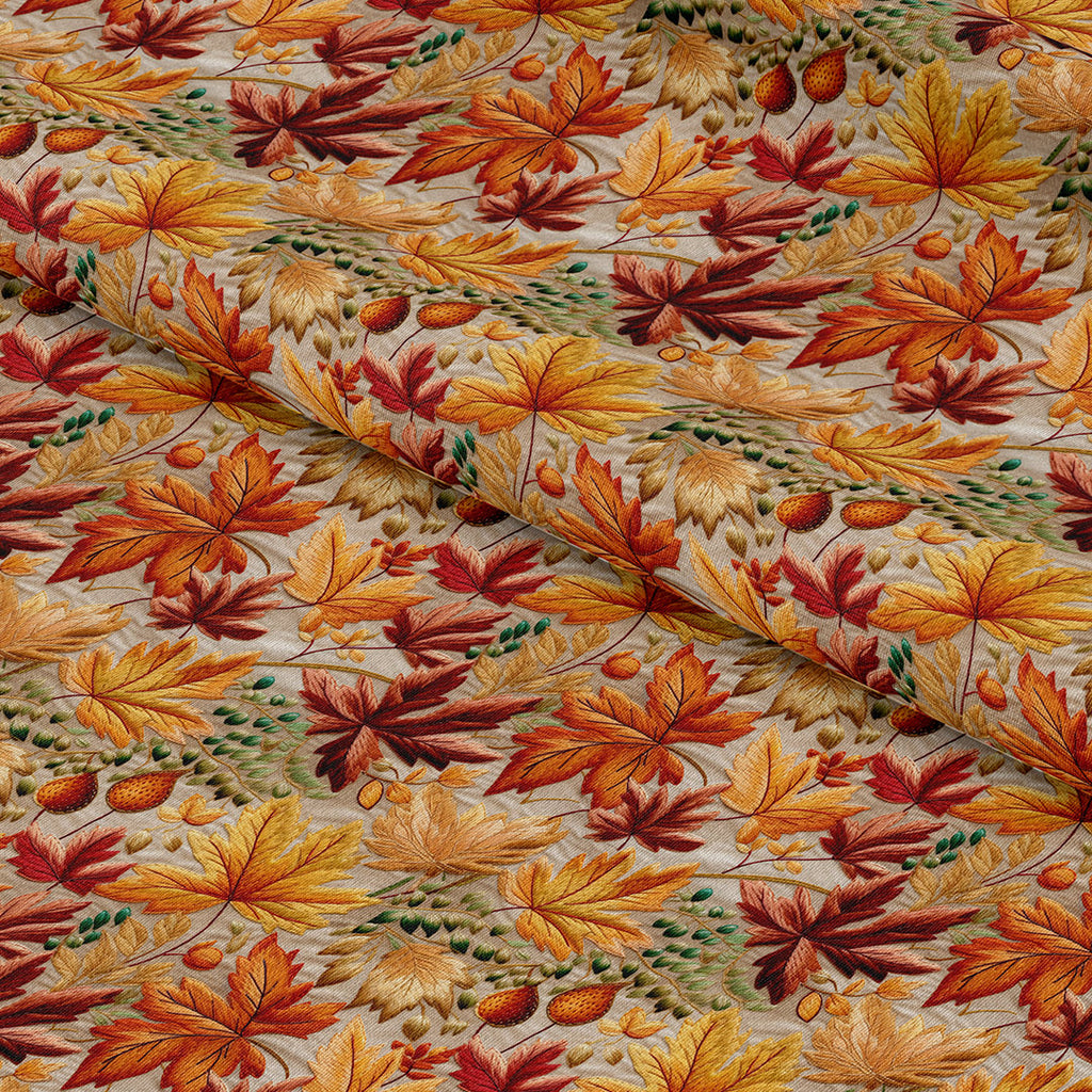 👉 PRINT ON DEMAND 👈 Autumn Leaves Embroidery Various Fabric Bases