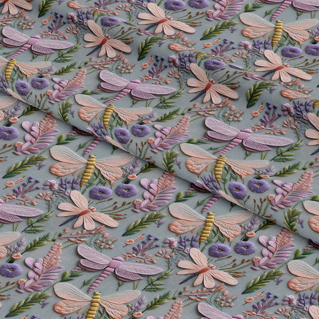 👉 PRINT ON DEMAND 👈 Pastel Dragonflies Embroidery Various Fabric Bases