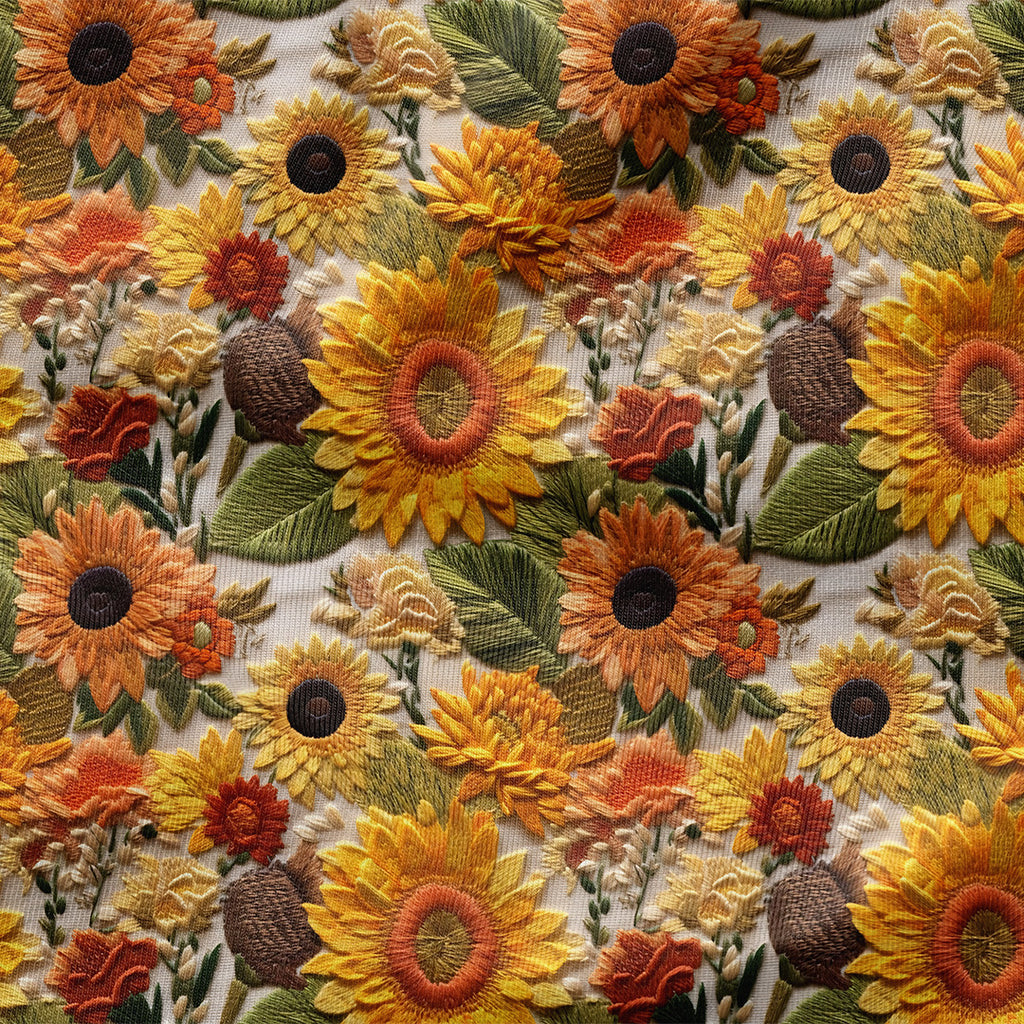👉 PRINT ON DEMAND 👈 Sunflowers Embroidery Various Fabric Bases