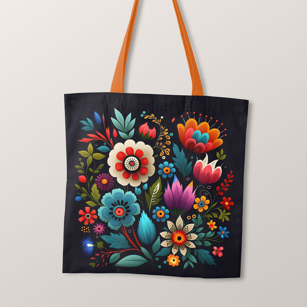 👉 PRINT ON DEMAND 👈 TOTE Enchanted Flowers Dark Navy Fabric Bag Panel