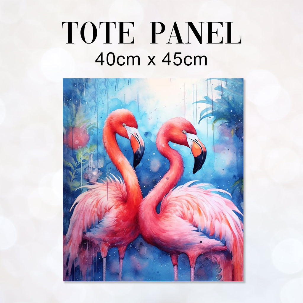 👉 PRINT ON DEMAND 👈 TOTE Flamingos Blue Fabric Bag Panel