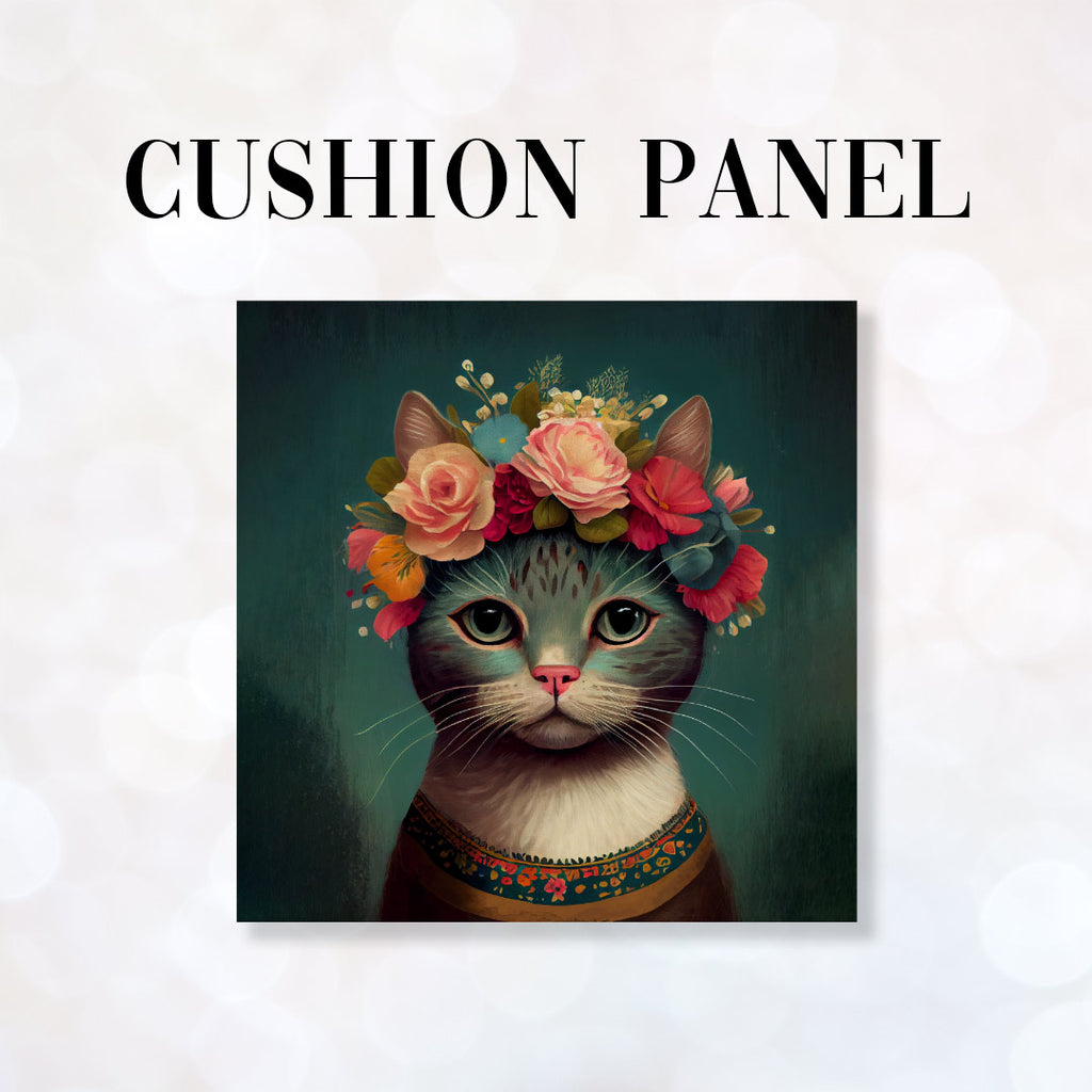 👉 PRINT ON DEMAND 👈 CUSHION Fabric Panel Floral Cat 1