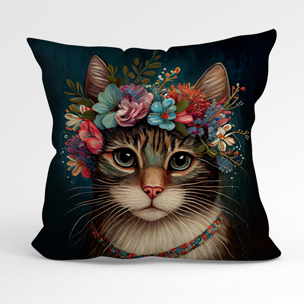 👉 PRINT ON DEMAND 👈 CUSHION Fabric Panel Floral Cat 2
