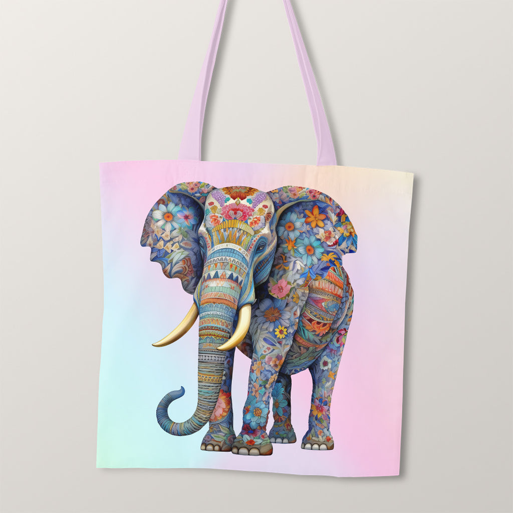 👉 PRINT ON DEMAND 👈 TOTE Floral Elephant Fabric Bag Panel