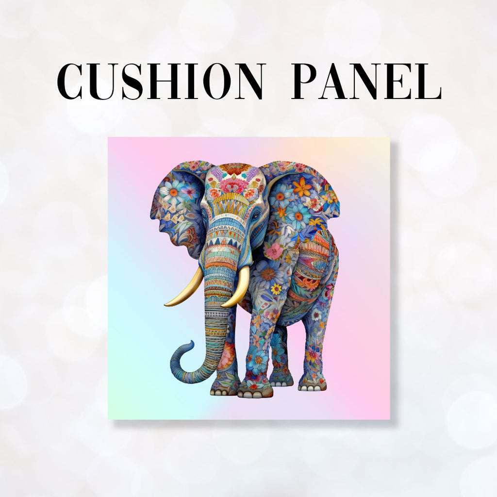 👉 PRINT ON DEMAND 👈 CUSHION Fabric Panel Floral Elephant
