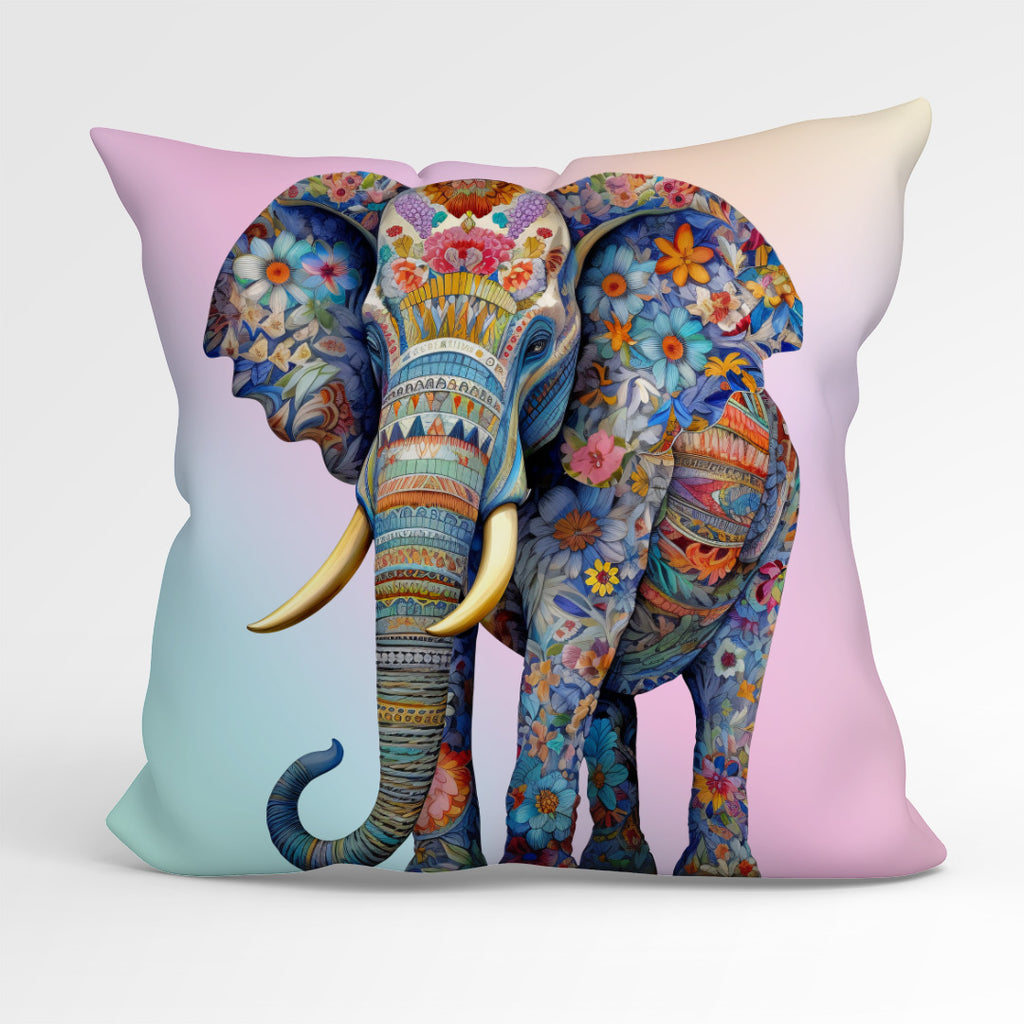 👉 PRINT ON DEMAND 👈 CUSHION Fabric Panel Floral Elephant
