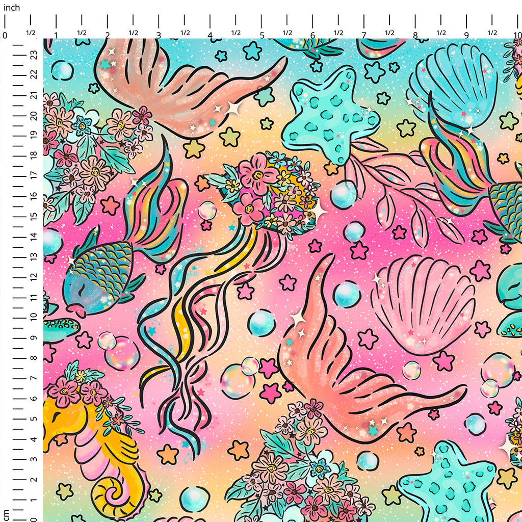 👉 PRINT ON DEMAND 👈 Floral Ocean Rainbow Various Fabric Bases