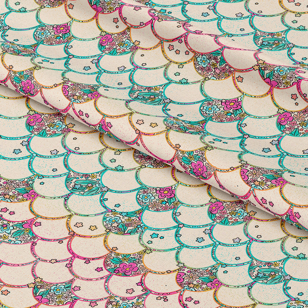 👉 PRINT ON DEMAND 👈 Floral Ocean Scales Cream Various Fabric Bases