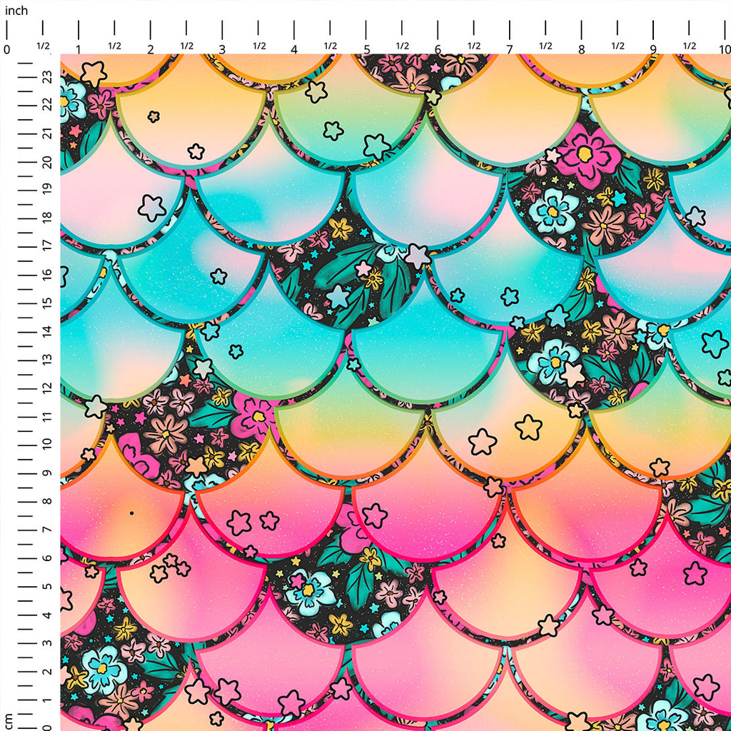 👉 PRINT ON DEMAND 👈 Floral Ocean Scales Rainbow Various Fabric Bases