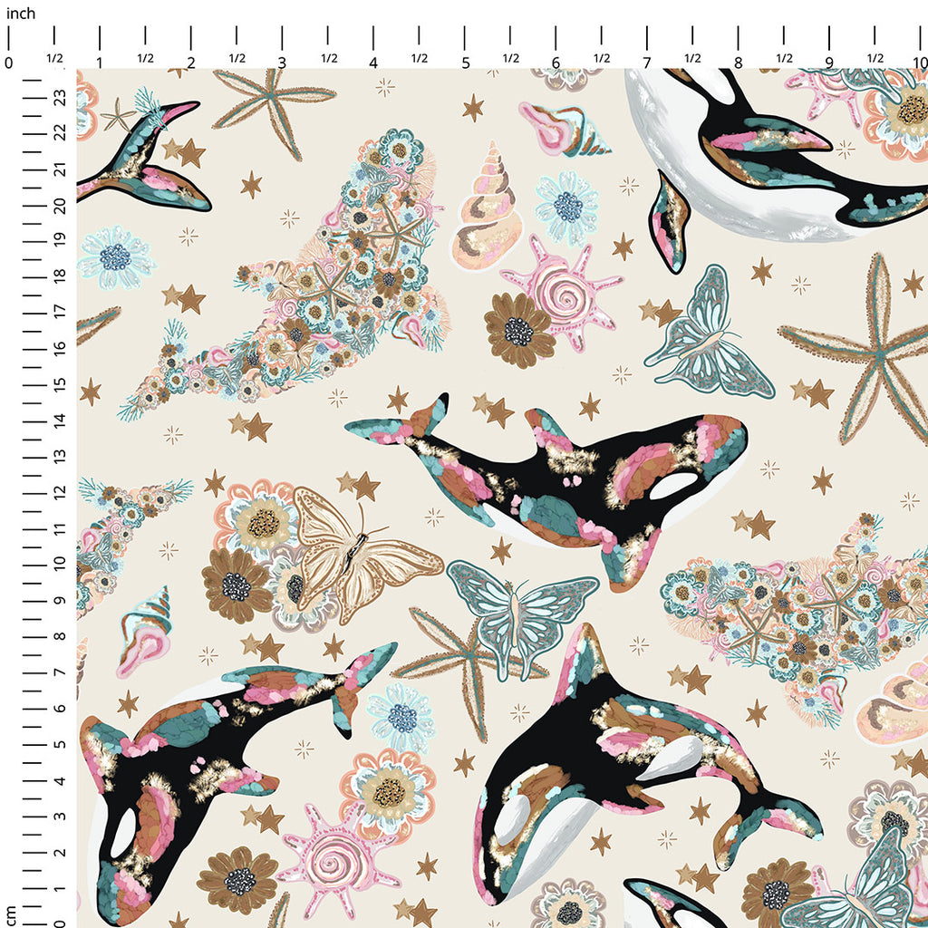 👉 PRINT ON DEMAND 👈 Floral Orcas Cream Various Fabric Bases