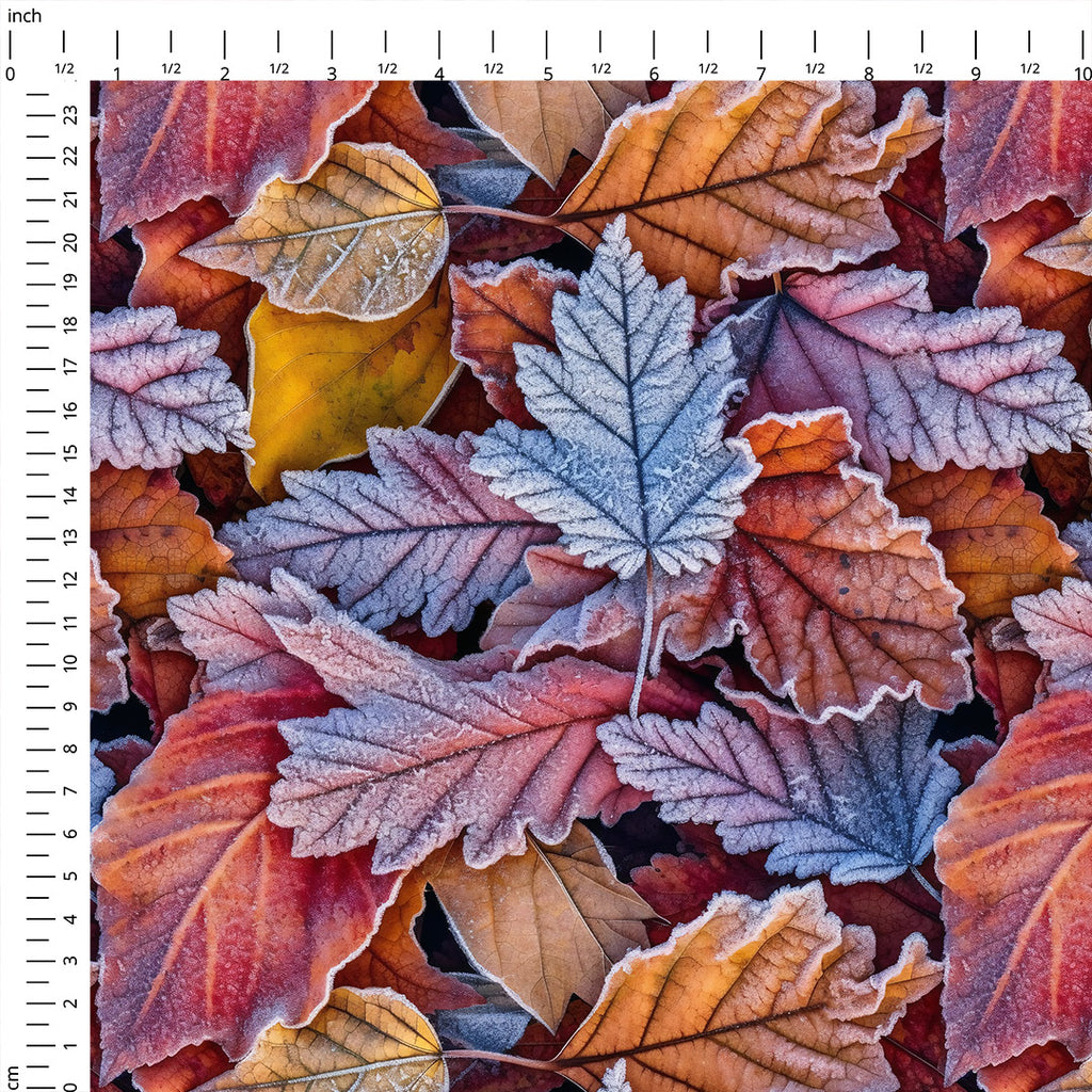 👉 PRINT ON DEMAND 👈 Frosty Leaves Various Fabric Bases
