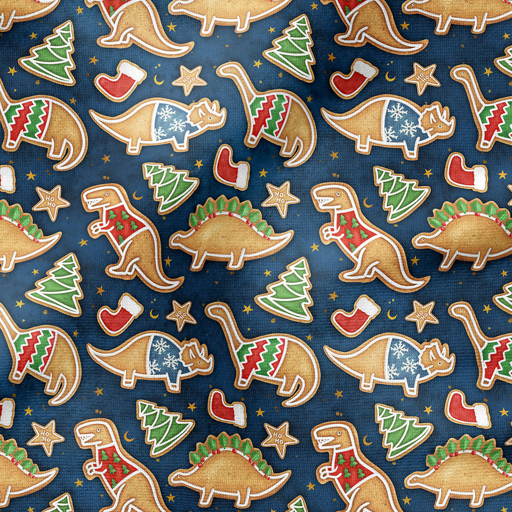 👉 PRINT ON DEMAND 👈 Gingerbread Dinos Various Fabric Bases