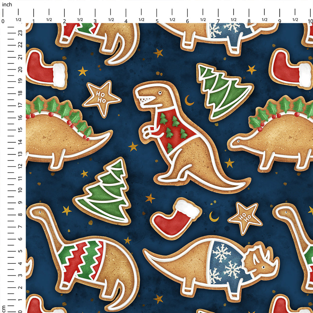 👉 PRINT ON DEMAND 👈 Gingerbread Dinos Various Fabric Bases