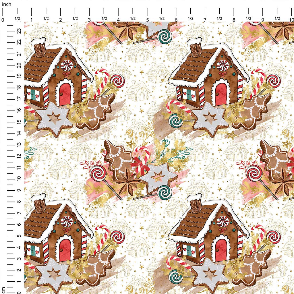 👉 PRINT ON DEMAND 👈 Gingerbread House White Various Fabric Bases