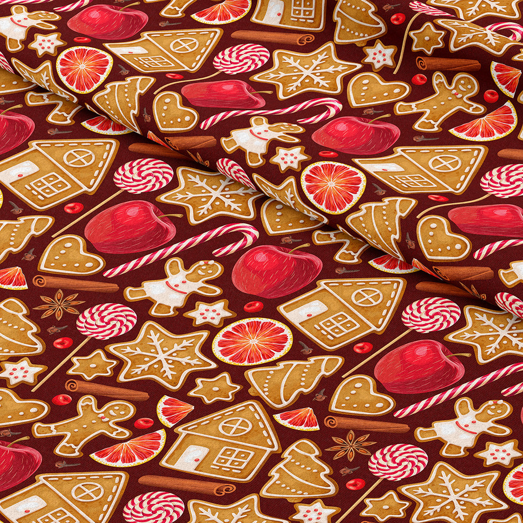 👉 PRINT ON DEMAND 👈 Gingerbread Cookies Red Various Fabric Bases