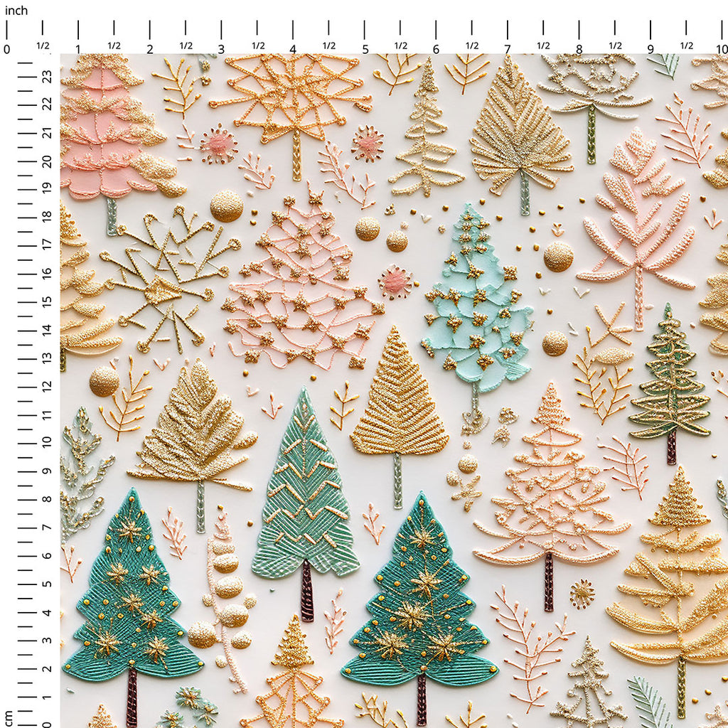 👉 PRINT ON DEMAND 👈 Glitter Trees Embroidery Various Fabric Bases