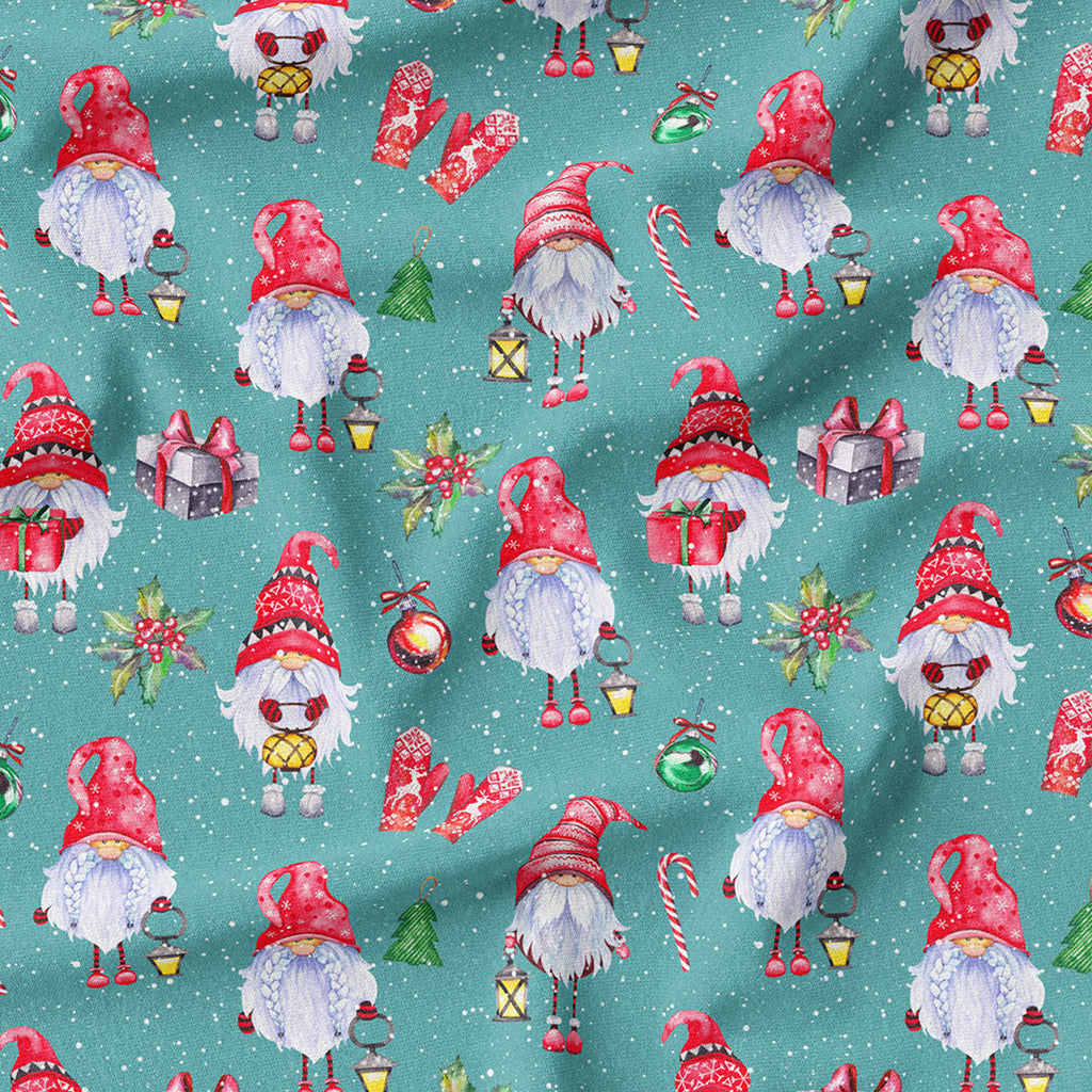 👉 PRINT ON DEMAND 👈 Gnomes Teal Various Fabric Bases