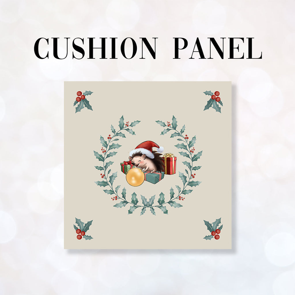 👉 PRINT ON DEMAND 👈 CUSHION Fabric Panel Hedgehog Wreath