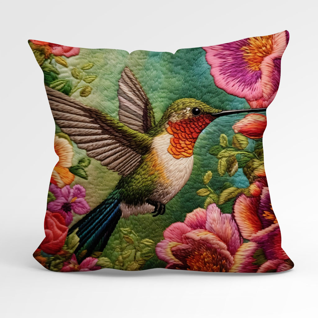 👉 PRINT ON DEMAND 👈 CUSHION Fabric Panel Embroidered Hummingbird 1
